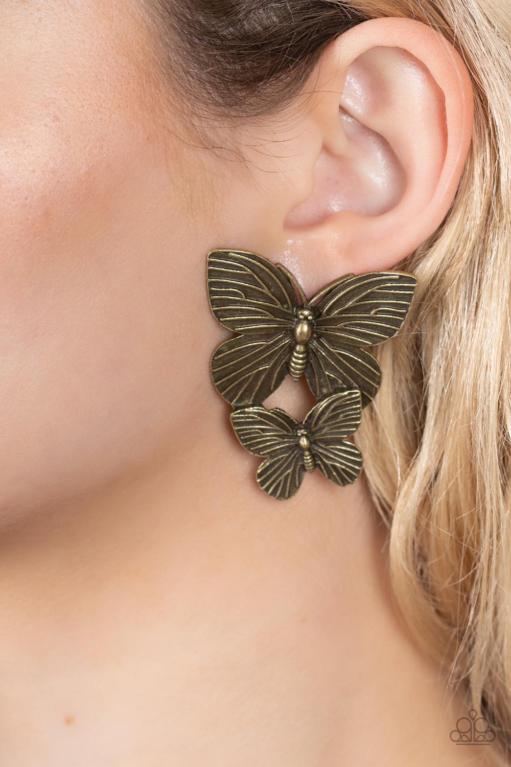 Blushing Butterflies - Brass Post Earring