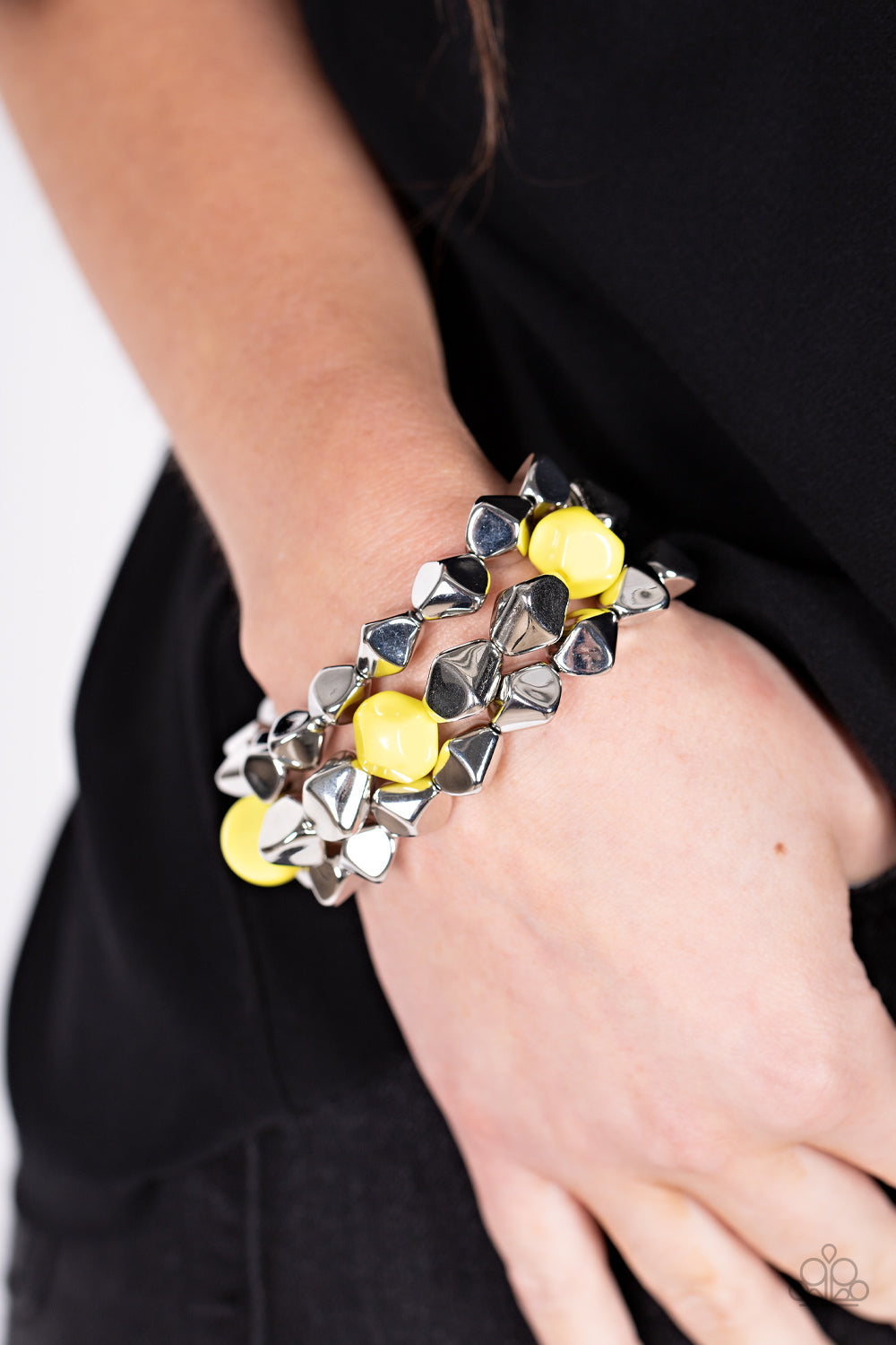 A Perfect TENACIOUS - Yellow Bracelet from Heidi's Lou Jewels, shown on a model